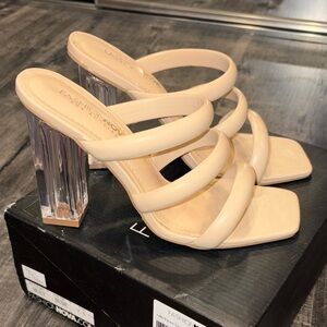 Square Toe Mules with Clear Block Heel